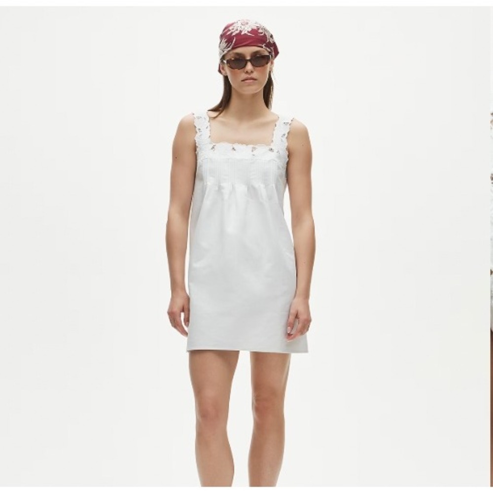 J.Crew White Ondine Mini Dress in Double Cotton Poplin Size Large Lace Pintuck